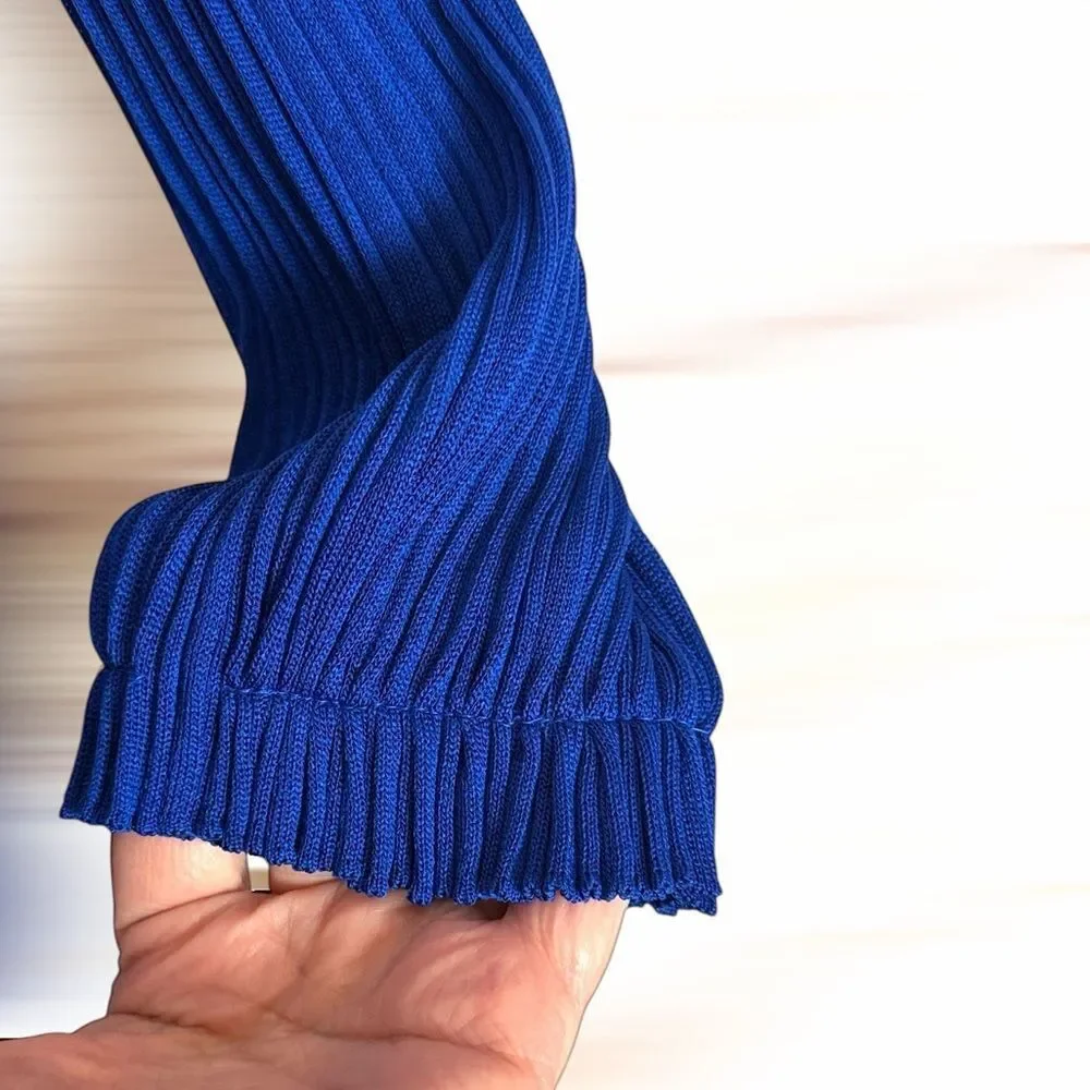 Exclusively MISOOK Royal Blue Top Tunic Blouse Long Pleated Sleeve Vintage L New - Picture 7 of 12